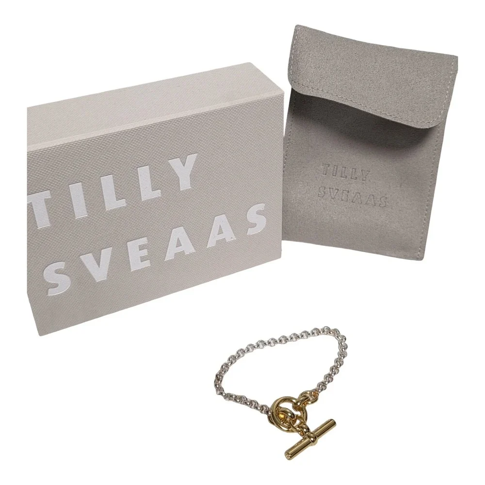 Tilly Sveaas Mixed Metal Sterling Silver Gold Plated T-Bar Toggle Bracelet 7in